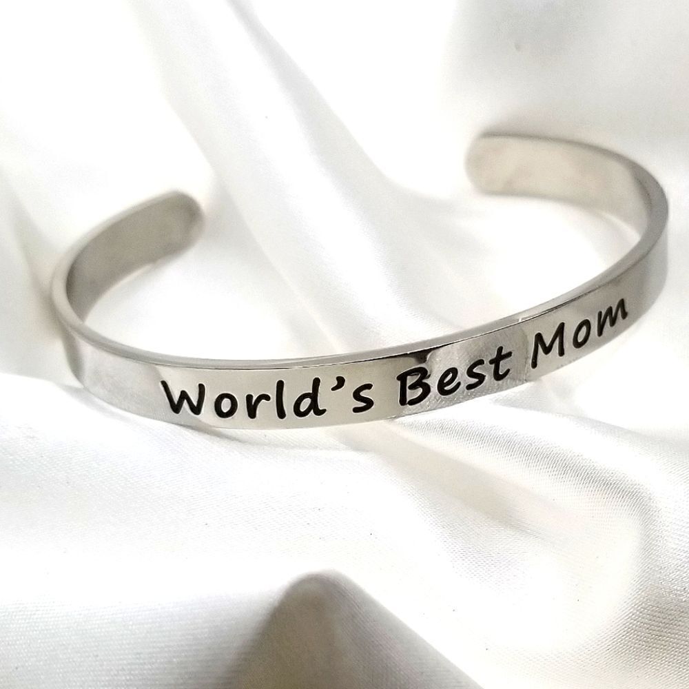 Stainless steel ingraved best mom Inspirational open cuff bracelet.